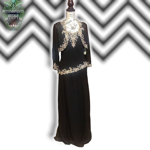 VINTAGE J’Kara 1990’s Beaded Chiffon Special Occasion Glam Gown & Jacket, Size 6 - Picture 7 of 9